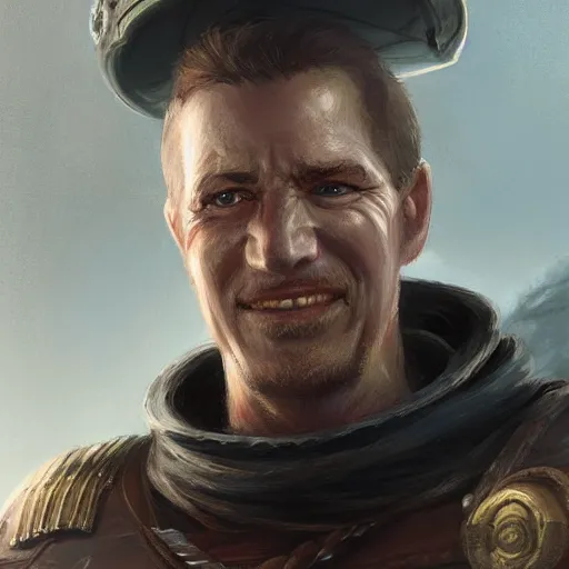 Prompt: grinning white male rogue on ship deck, naval background, fantasy, D&D 5e, 5th edition, portrait, highly detailed, digital painting, HD, artstation, concept art, matte, sharp focus, illustration, art by artgerm and greg rutkowski