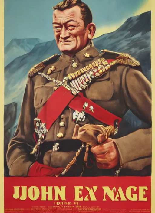 Prompt: propaganda poster john wayne as king of england, 8 k, trending on artstation
