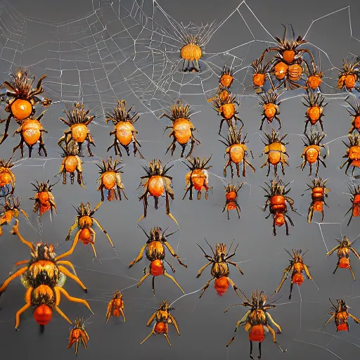 Image similar to a procession of spiders, various sizes and colors, inspired by chu teh - chun, 4 k photorealism, trending on artstation, 4 k quality