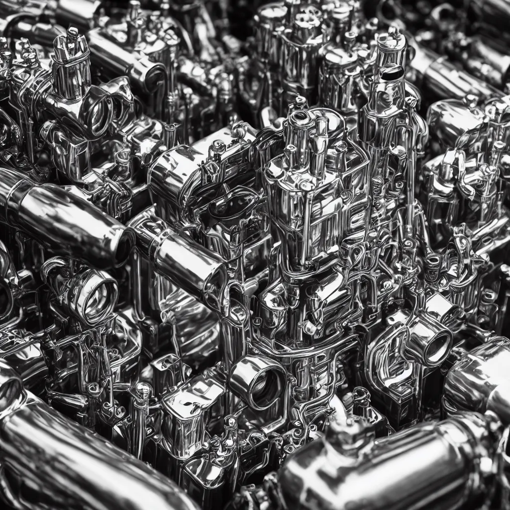 Image similar to eight cylinder engine with beer cans instead of pistons very detailed, 4 k, professional photography