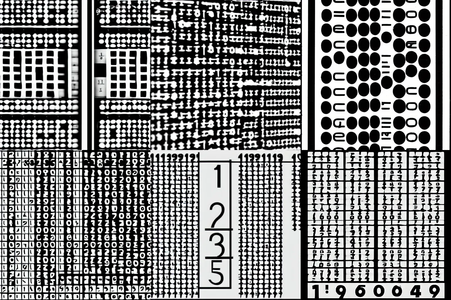 Prompt: a black and white image of binary numbers