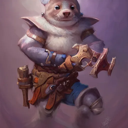 Image similar to anthropomorphic warrior piglet otter, pale blue armor, cute and adorable, DnD character art portrait, matte fantasy painting, DeviantArt Artstation, by Jason Felix by Steve Argyle by Tyler Jacobson by Peter Mohrbacher, cinematic lighting