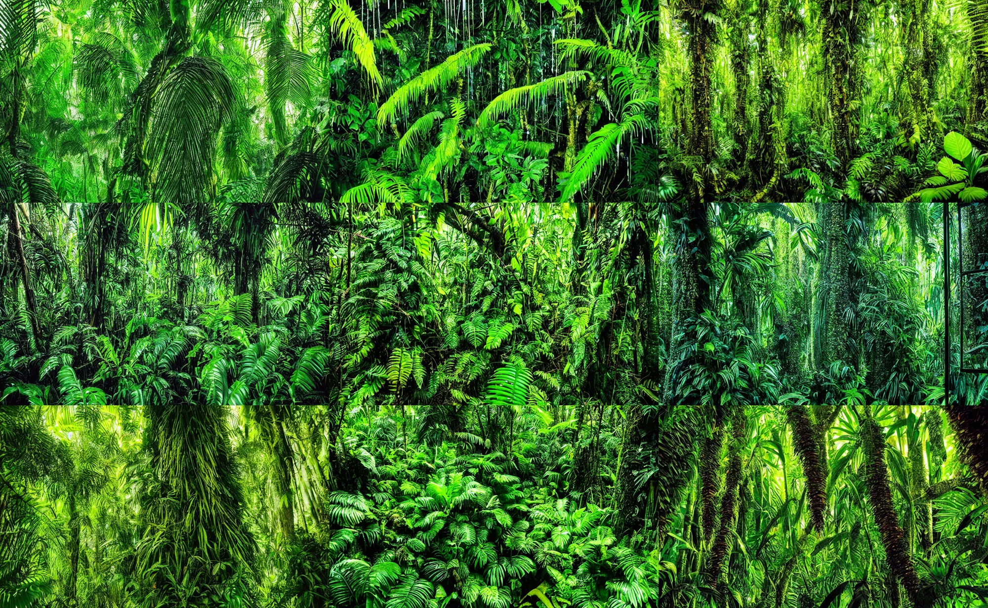 Prompt: beautiful photo of a neon amazon rain forest, detailed, national geographic