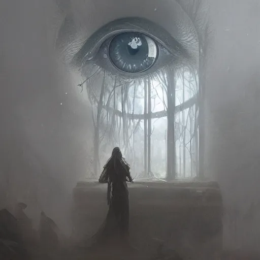 Image similar to a giant eye peeking througj a window,eerie,creepy,unnerving,digital art,art by greg rutkowski,design by trevor henderson,hyperdetailed skin,photorealistoc,deviantart,artstation,mysterious,4k