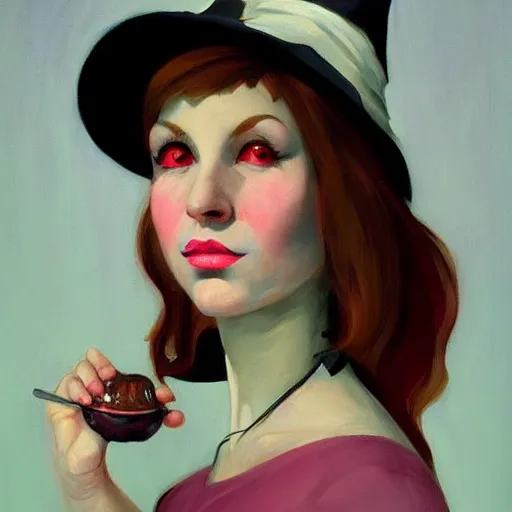 Image similar to a realistic flirty witch portrait, by edward hopper, new artstation artist,