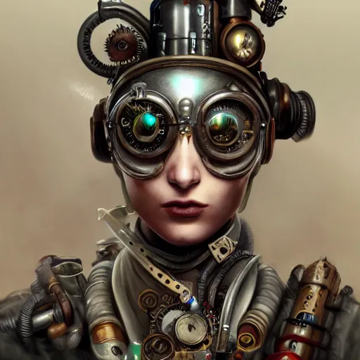 Image similar to portrait painting of evil steampunk cyborg tinkerer, technomagic, ultra realistic, concept art, intricate details, eerie highly detailed