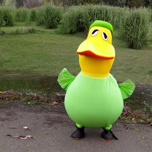 Image similar to a cabbage dressed as a duck