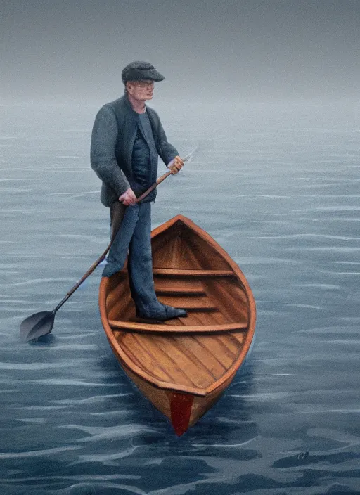Prompt: a man in a boat in carrick - on - shannon ireland, cinematic, ultra detailed, 8 k, concept art, lisa yuskavage