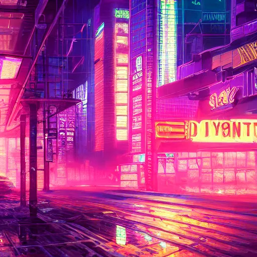 Image similar to an impressionist oil painting of a cyberpunk city with a lot of neon signs, highly detailed, texture, masterpiece, trending on artstation, pink, purple, huge scale, beautiful, isometric projection