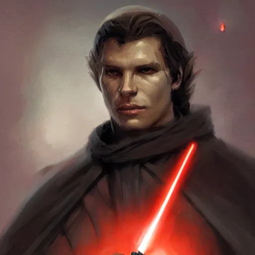 Image similar to portrait of a man by Greg Rutkowski, Jacen Solo as a sith knight, wearing black sith robes, Star Wars Expanded Universe, highly detailed portrait, digital painting, artstation, concept art, smooth, sharp foccus ilustration, Artstation HQ