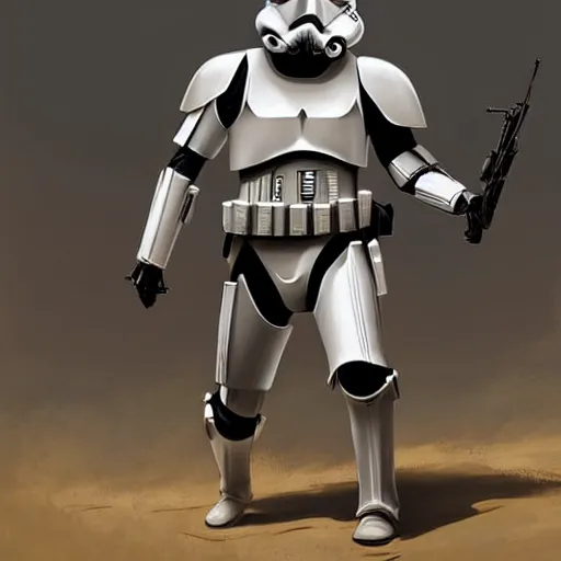 Image similar to an extremely long shot of an imperial stormtrooper in battle position ready to shoot his blaster concept art by Doug Chiang cinematic, realistic painting, high definition, very detailed, extremely high detail, photo realistic, concept art, the Mandalorian concept art style