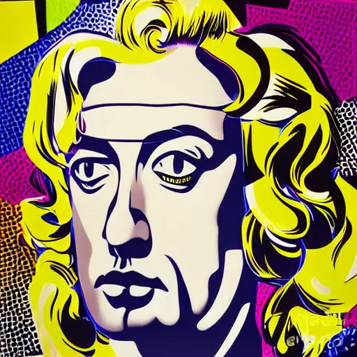 Image similar to Wall mural portrait of Jimmy Page, urban art, pop art, artgerm, by Roy Lichtenstein