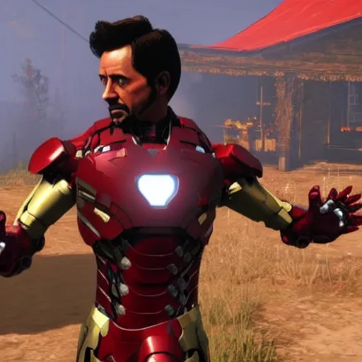 Image similar to Iron Man in red dead redemption 2 4k Quality