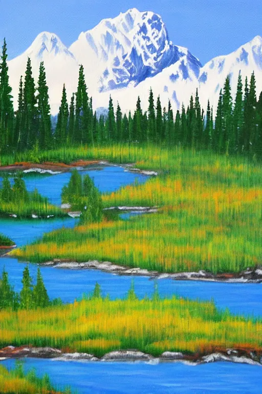 Prompt: bob ross painting of alberta canada