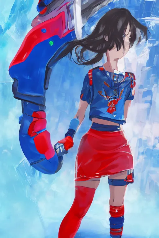 Prompt: beautiful female akira anime cyberpunk super star cute ice hockey player, wearing a light futuristic habs jersey, blue white and red color blocking, character concept exploration, outfit designs, trending on artstation, photorealistic, 8k