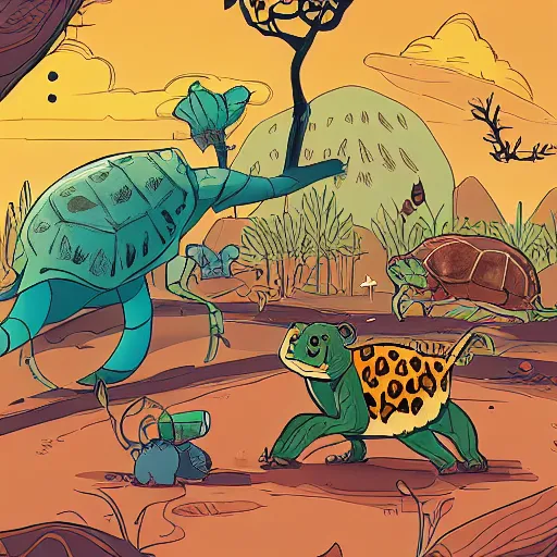 Image similar to the story of the leopard and the tortoise african children storybook colourized book mockup behance presentation in the style of josan gonzalez