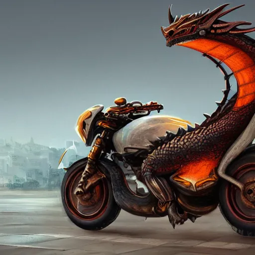 Prompt: a dragon riding a motorbike, modernism, 4 k, ultra detailed, digital art, trending on artstation