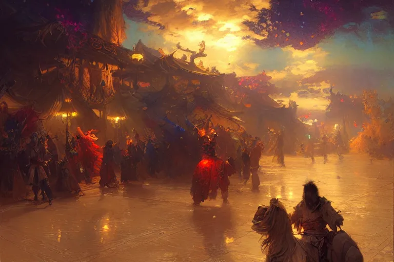 Image similar to netease ibaraki, night, brilliant colors and hard shadows and strong rim light, colorful, night sky, cool white color temperature, painting by gaston bussiere, craig mullins, j. c. leyendecker