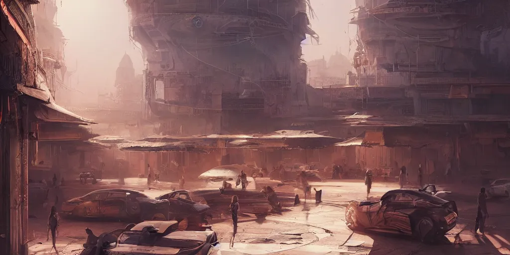 Image similar to Futuristic marrakech , beautiful dynamic lighting, cinematic, wide angle establishing shot, extremely high detail, photo realistic, cinematic lighting, post processed, concept art, artstation, matte painting, style by eddie mendoza, raphael lacoste, alex ross, volumetric lighting, light rays, photorealistic, ultrarealistic, moody, coronarender, 8k