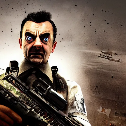 Image similar to cinematic shot of Black Ops Mr. Bean