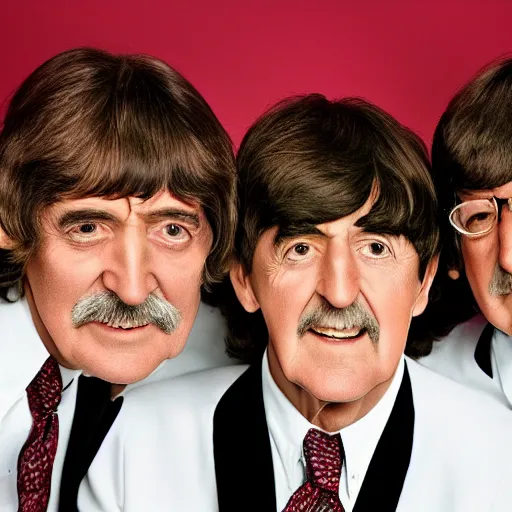 Image similar to old the beatles at age of 9 0 years old, color ( sony a 7 r iv, symmetric balance, polarizing filter, photolab, lightroom, 4 k, dolby vision, photography award ), vogue, perfect face, movie poster