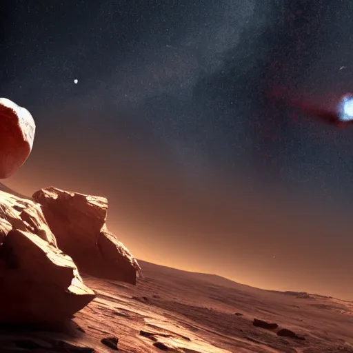 Prompt: mars being hit by a couple of asteroids photo realistic 4 k