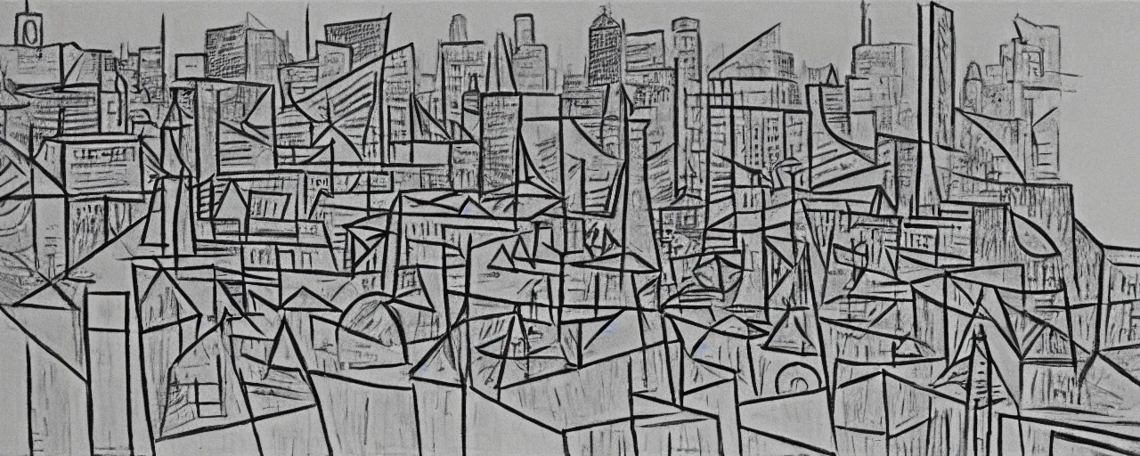 Prompt: a single line drawing of Boston by Picasso