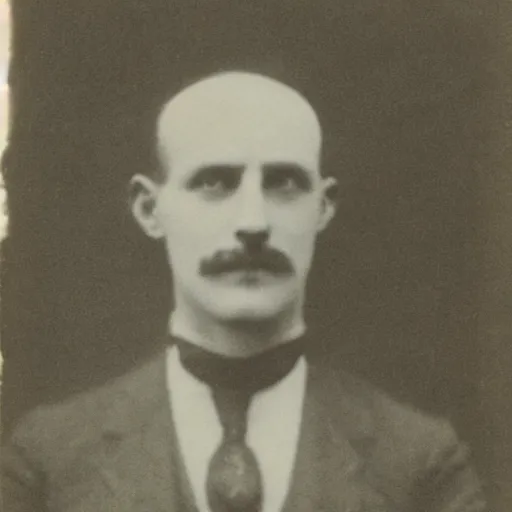 Prompt: photograph of scp - 9 5 7 by edwardian, male, 1 9 0 0 s, 1 9 1 0 s, grainy, slightly blurry, faded, realistic face