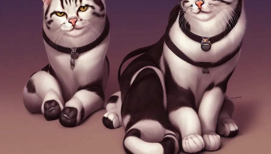 Image similar to artwork of really tall sitting cats by artgerm, thick brush, 4 k resolution