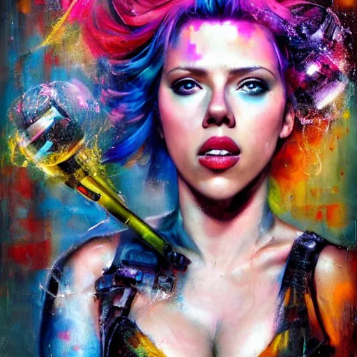 Prompt: scarlett johansson as delirium from sandman, ( hallucinating colorful soap bubbles ), by jeremy mann, by sandra chevrier, by dave mckean and richard avedon and maciej kuciara, punk rock, tank girl, high detailed, 8 k