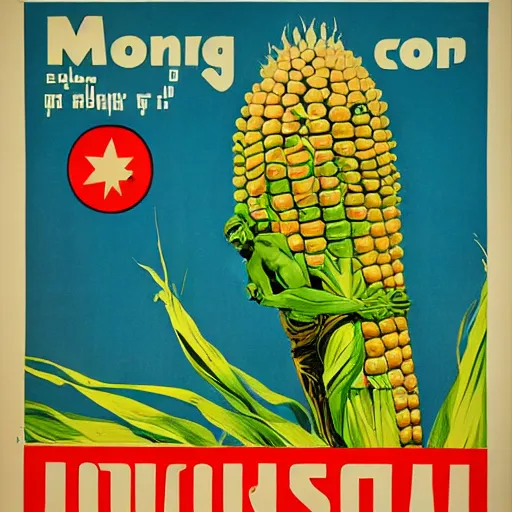 Prompt: a 1960s soviet propaganda poster about the dangers of monster corn