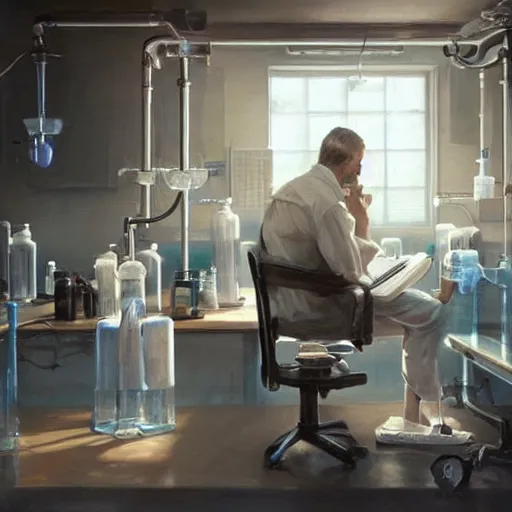 Prompt: epic masterpiece of cinematographic hyperrealism where a scientist appears in a laboratory. realistic shaded lighting poster by craig mallismo, artgerm, jeremy lipkin and michael garmash, unreal engine, radiant light, detailed and intricate environment, digital art, art station trends