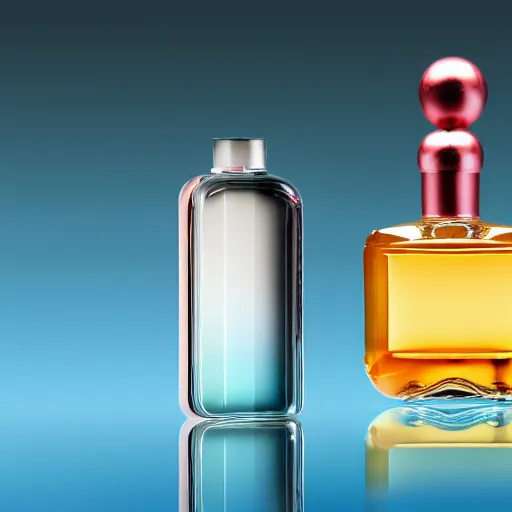 Image similar to perfume bottle inspired by yoga, advertising photography, gradient studio background, bokeh