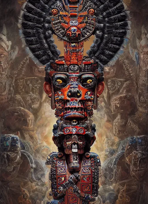 Image similar to digital _ painting _ of _ aztec god of death mictlantecuhtli _ by _ filipe _ pagliuso _ and _ justin _ gerard _ symmetric _ fantasy _ highly _ detailed _ realistic _ intricate _ port