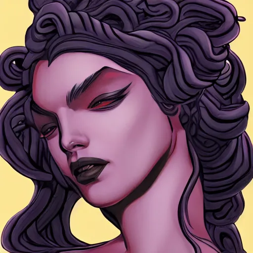 Image similar to medusa painting, comic style, seductive, dynamic lighting, artstation, detailed, blurred background