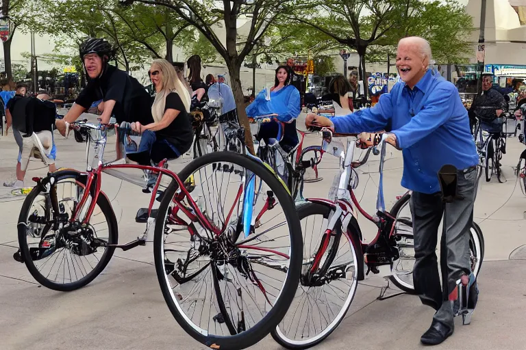 Prompt: coin operated biden bike ride experience at the mall