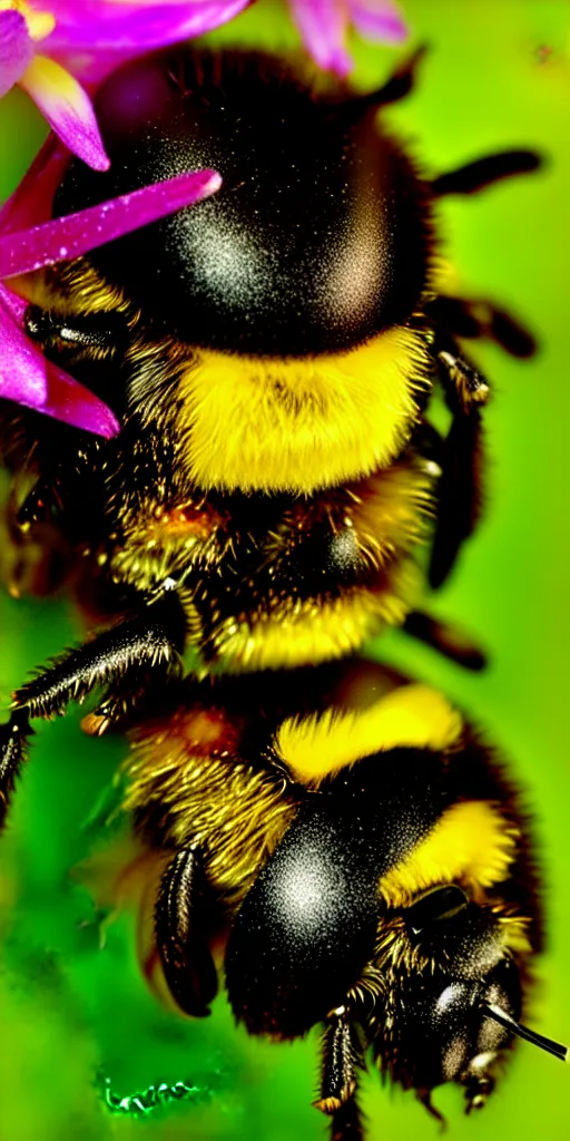 Image similar to fat fat spherical bumblebee in a flower puking pollen, airbrush 8 0 s photography, polished, 8 5 mm, intricate, sharp detailed focus airbrush