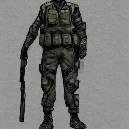 Image similar to a perfect, realistic professional digital sketch of Chinese SWAT soldier in style of Marvel, full length, by pen and watercolor, by a professional French artist on ArtStation, on high-quality paper