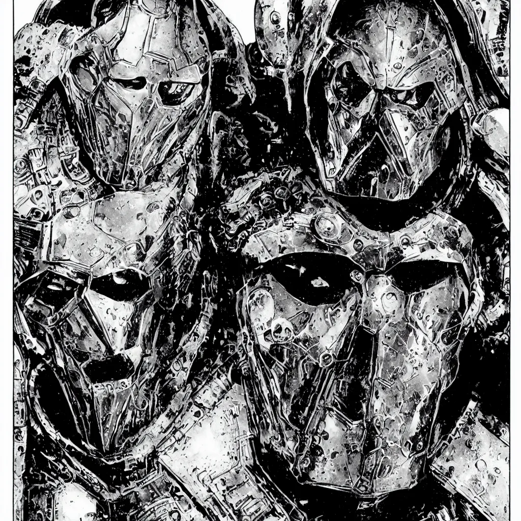 Prompt: A dramatic close-up portrait of Doctor Doom in ironpunk armor by Bill Sienkiewicz, Chris Bachalo and Michael Golden, highly detailed, 8k, sparse dark atmosphere, perfect pen and ink line art, perfect muscle structure, highly hyperdetailed and precisely inked, perfect symmetry, futuristic, dystopian, full color, Marvel Comics 1997, Heavy Metal Magazine, dim lights, high technical detail
