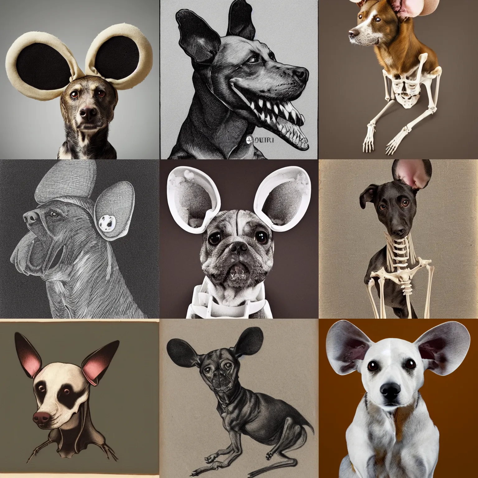 Prompt: portrait of a dog like creature with mouse ears and exposed bones
