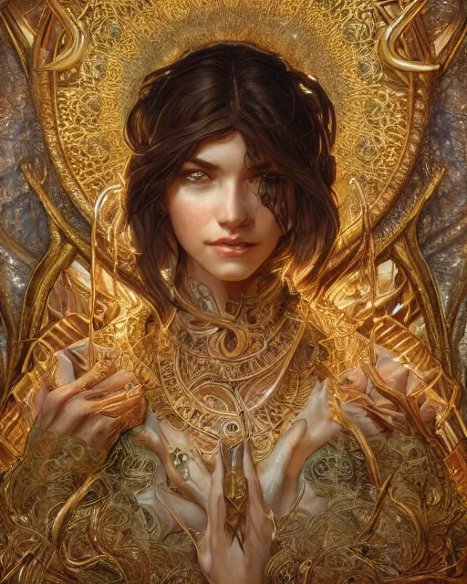 Image similar to close up shot of an amulet, d & d, fantasy, intricate, elegant, highly detailed, digital painting, artstation, concept art, smooth, sharp focus, illustration, art by artgerm and greg rutkowski and alphonse mucha