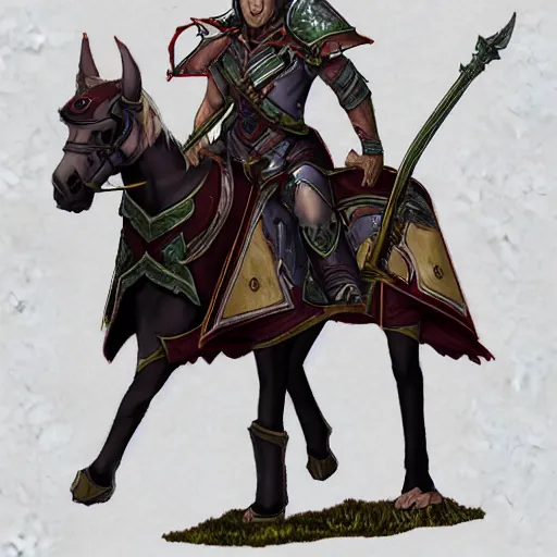 Prompt: half elf paladin in full plate armor with spear and on horse