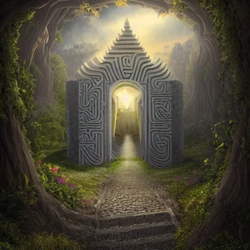 Image similar to beautiful matte painting of entrance to maze