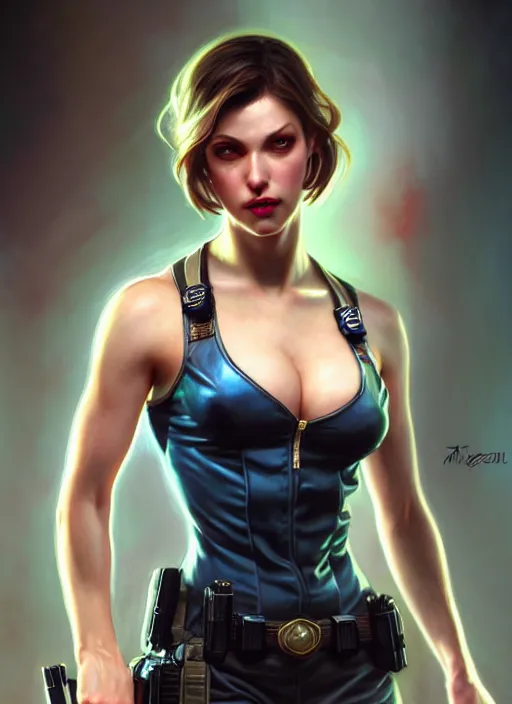 Prompt: glamorous feminine jill valentine, very detailed face, studio lighting, portrait by Magali Villeneuve and Steve Argyle,Livia Prima,Mucha,fantasy art,beautiful,artstation,trending on artstation,alluring,masterpiece