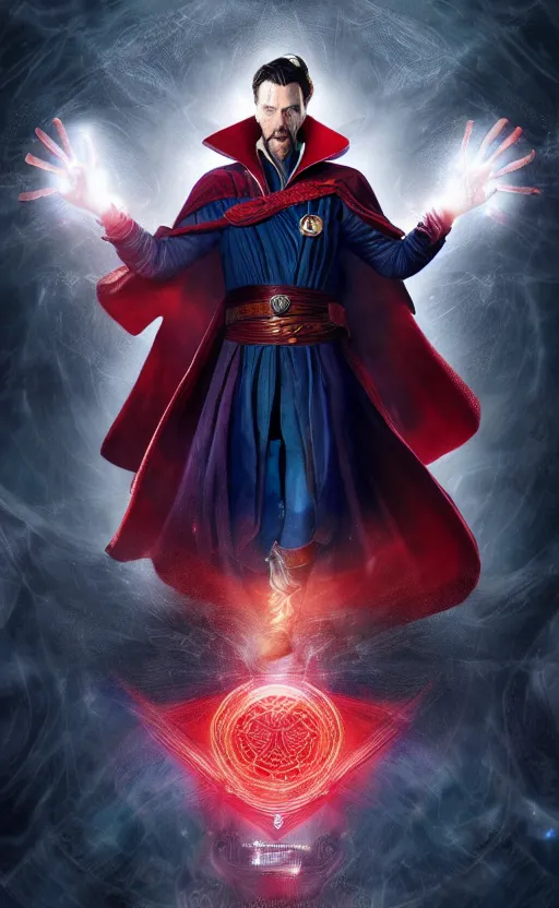 Prompt: epic doctor strange wallpaper, black and red suit, dynamic lighting, photorealistic fantasy concept art, trending on art station, stunning visuals, terrifying, creative, cinematic