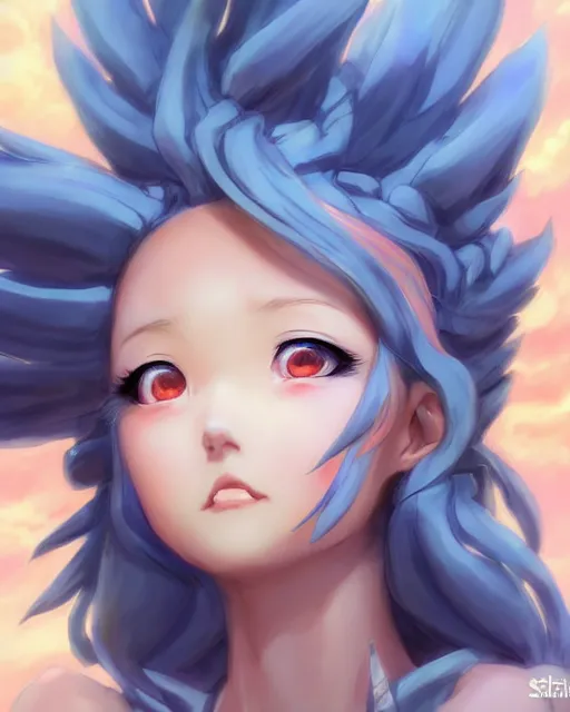 Image similar to character concept art of ssunbiki as an anime thunderstormy cloud goddess of lightning | | cute - fine - face, pretty face, realistic shaded perfect face, fine details by stanley artgerm lau, wlop, rossdraws, james jean, andrei riabovitchev, marc simonetti, and sakimichan, tranding on artstation