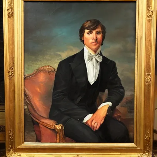 Image similar to Tucker Carlson, portrait, aristocrat, background antebellum south, oil painting