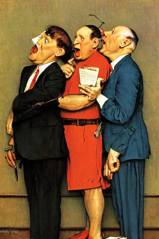 Image similar to the three stooges painted by norman rockwell
