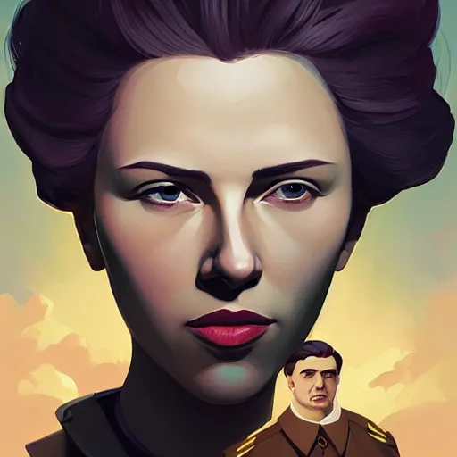 Image similar to face icon stylized minimalist bolshevik leader nadezhda konstantinovna krupskaya played by scarlett johansson, loftis, cory behance hd by jesper ejsing, by rhads, makoto shinkai and lois van baarle, ilya kuvshinov, rossdraws global illumination