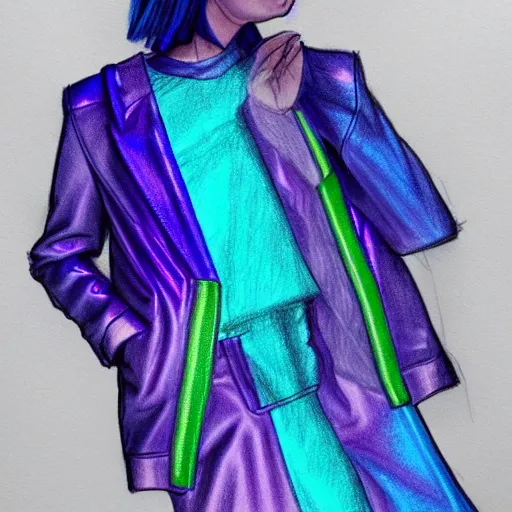 Image similar to a drawing of an iridescent blue and purple jacket, a color pencil sketch by avgust cernigoj, instagram contest winner, digital art, art on instagram, seapunk